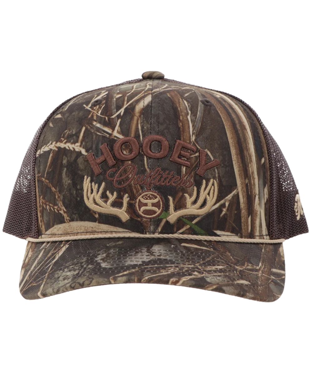 Front view of the Outfitters Hooey Cap featuring the 5 panel construction and mid-profile fit