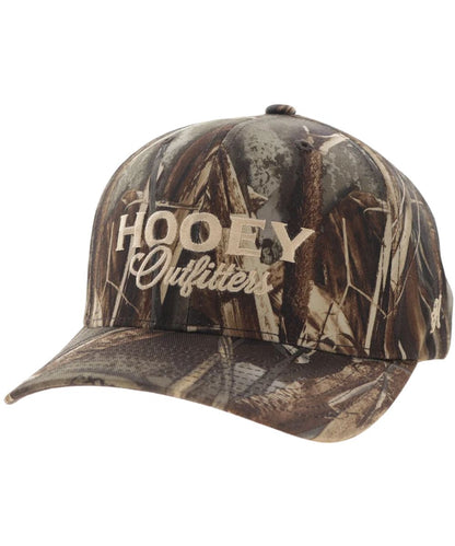 Left angled view of the unisex adult's Hooey Outfitters Original Realtree Max 7 Camo Cap featuring the tan logo embroidery on the front and curved bill