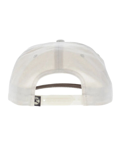 Back view of the cream cap featuring the adjustable snapback closure, one size fits most