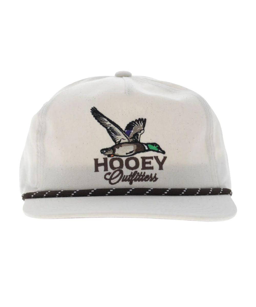 Front view of the cream mallard cap featuring the full surround, 5 panel construction, and mid-profile fit