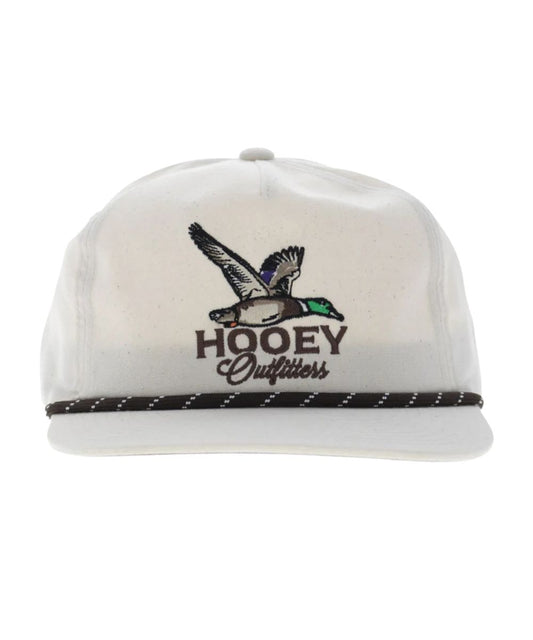 Front view of the cream mallard cap featuring the full surround, 5 panel construction, and mid-profile fit