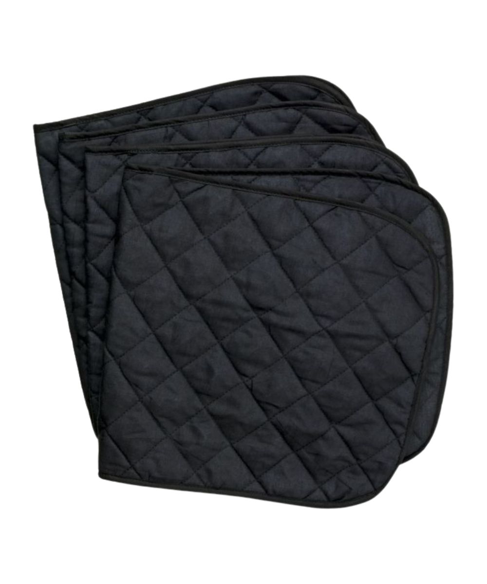 Tough1 Black Quilted Leg Wraps used in place of sheet cotton, machine washable, set of 4, reusable leg wraps retain liquid medication