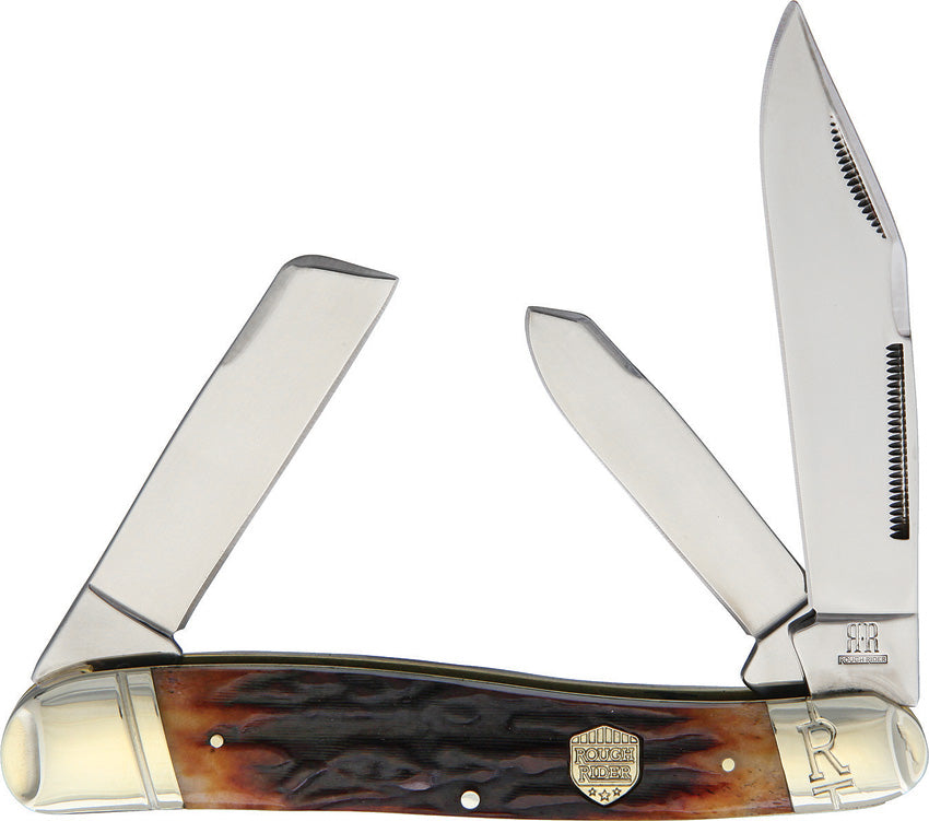 Rough Rider Mens Large Stockman Brown Stag Bone Folding Knife
