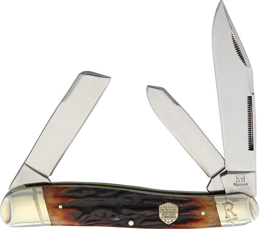 Rough Rider Mens Large Stockman Brown Stag Bone Folding Knife