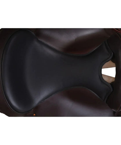 Close-up view of the black 16" leather seat