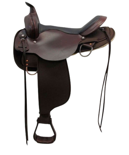 Circle Y El Campo Gaited Trail Saddle featuring the 16" black seat, cordura skirt and fenders, 3-way rigging, and angled rear dee