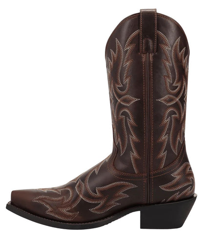 Left side view of the men's 12" boot featuring a contrast stitched western design