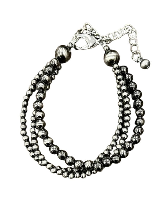 Women's 3-Strand Adjustable Bracelet With Navajo-Style Beads