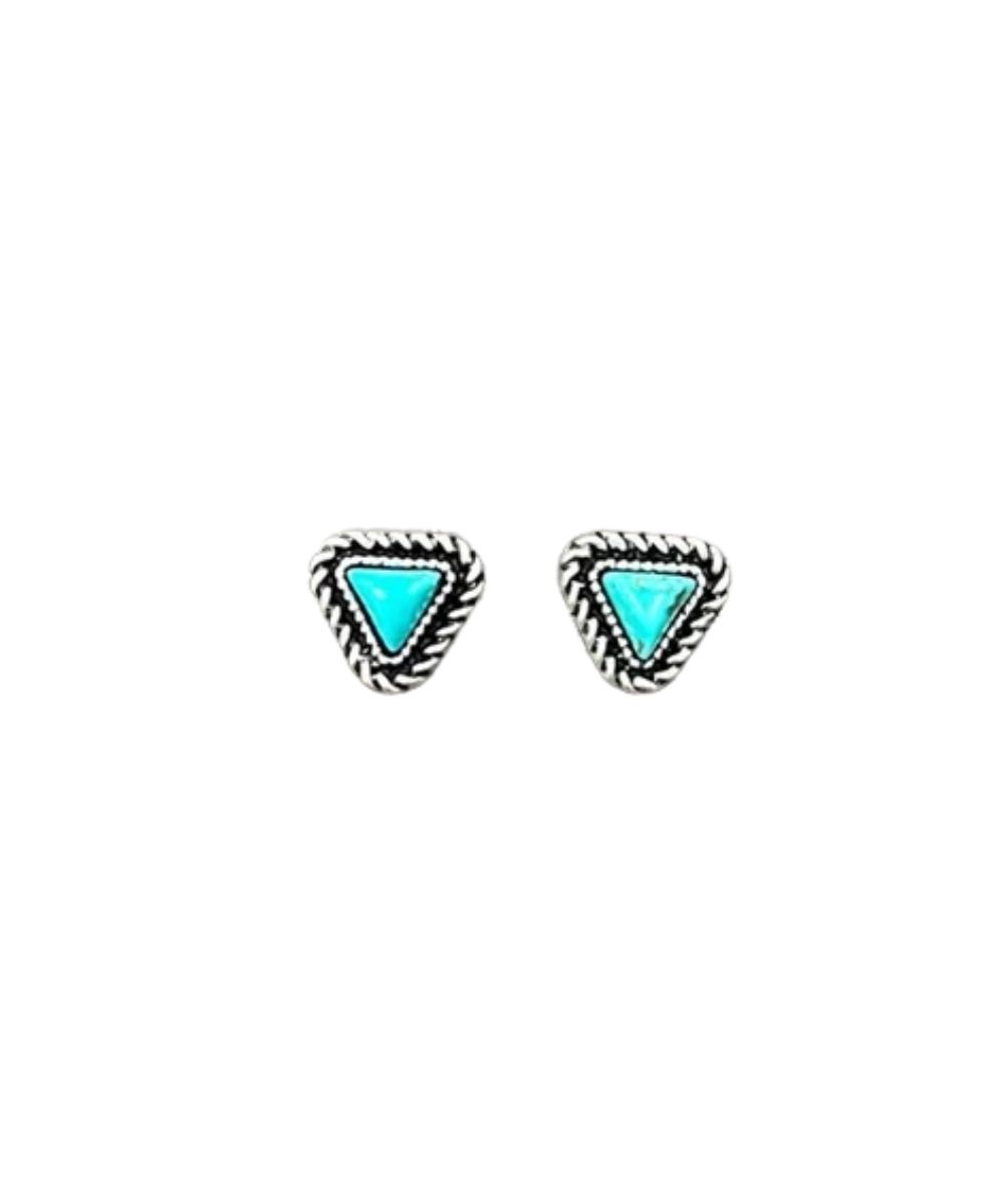 Isac Trading women's silver stud earrings featuring the turquoise triangle center stone with post backs