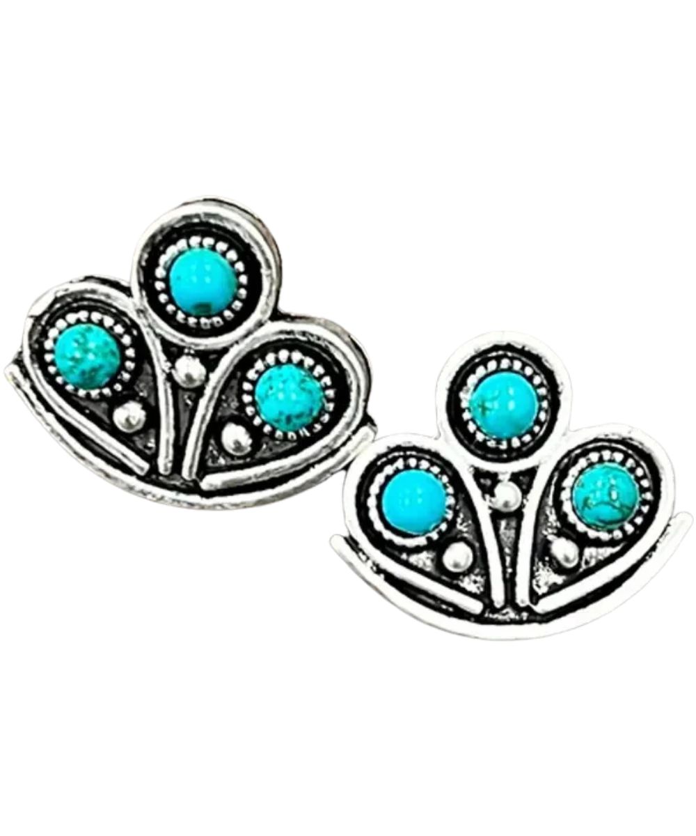 Isac Trading Women's Silver Earrings featuring the 3 turquoise stones on each earring and post backs