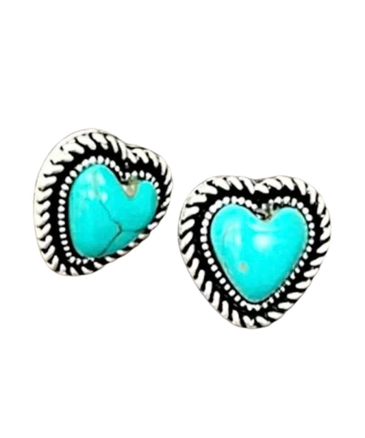 Turquoise heart shaped post earrings from Isac Trading