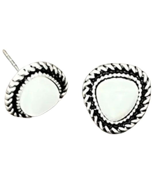 Women's White Turquoise Studded Earrings On Alloy Metal Posts