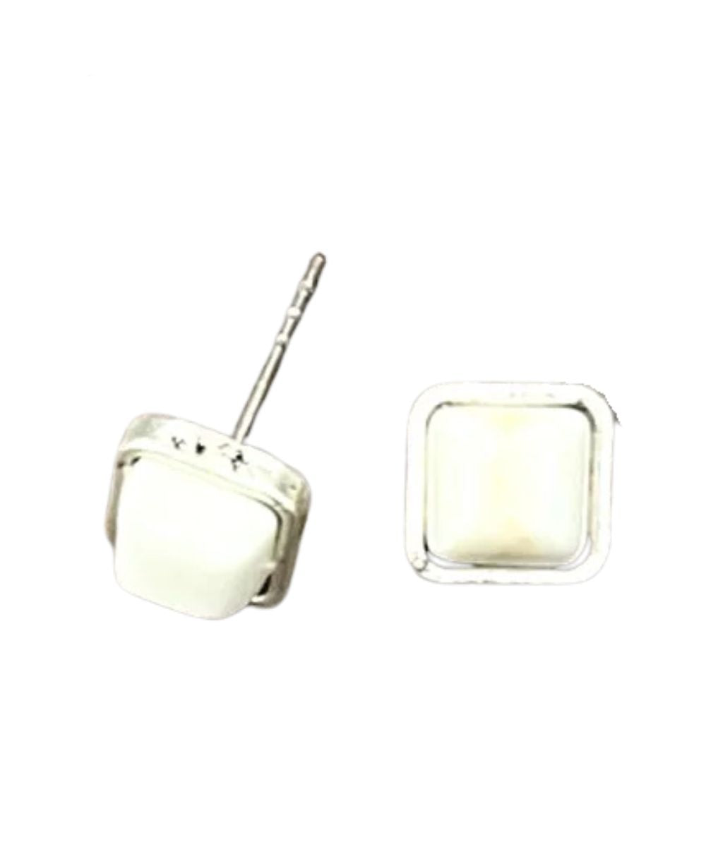 Women's White Turquoise Square Studded Earrings