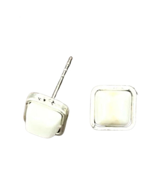 Women's White Turquoise Square Studded Earrings