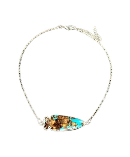 Flat view of the women's 15" long necklace with a 3" extender and small cable metal chain