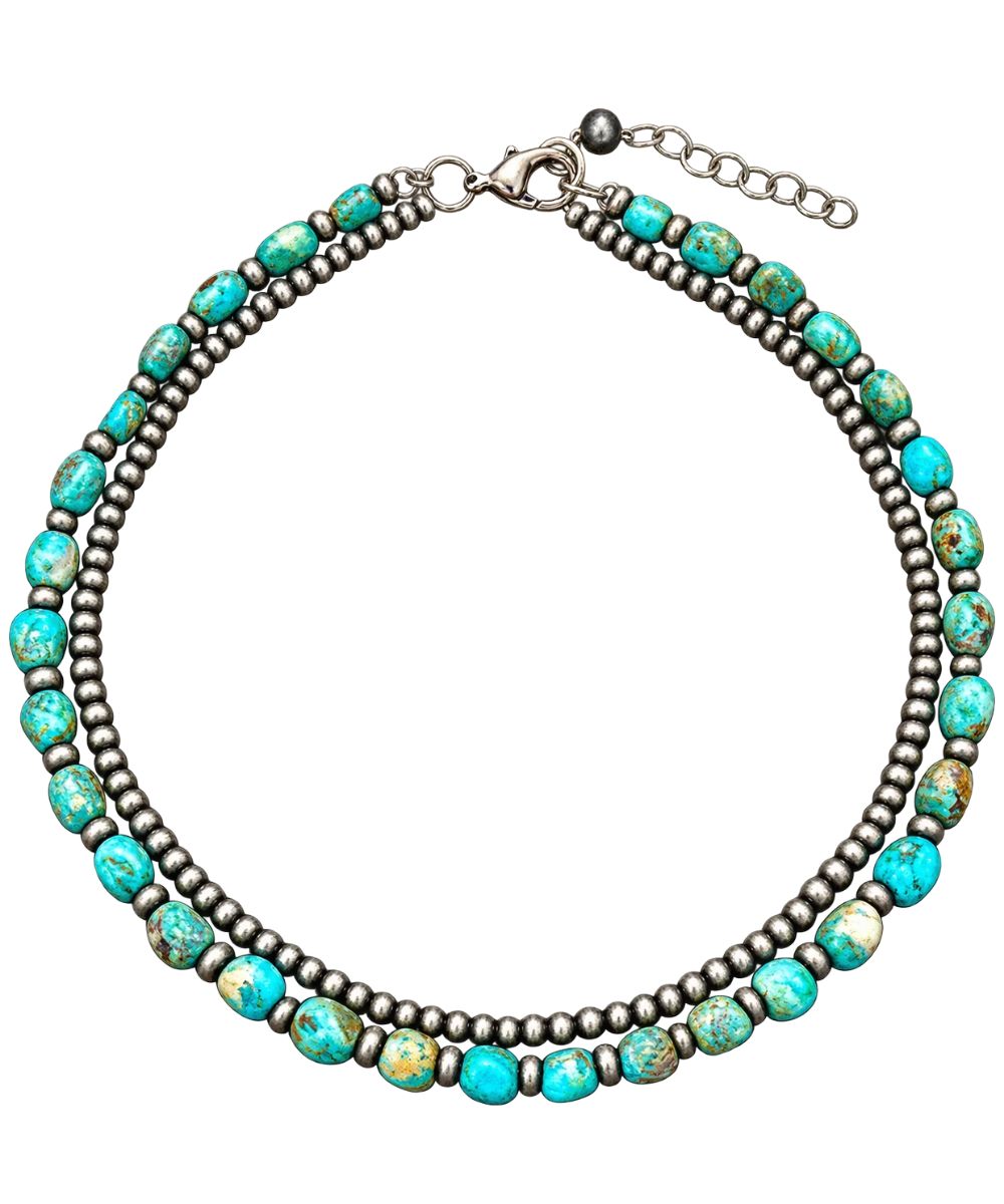 Flat view of the women's 2-strand western necklace featuring the 16" length with a 5" extender