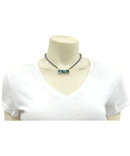 Model view of the women's western gemstone bar necklace