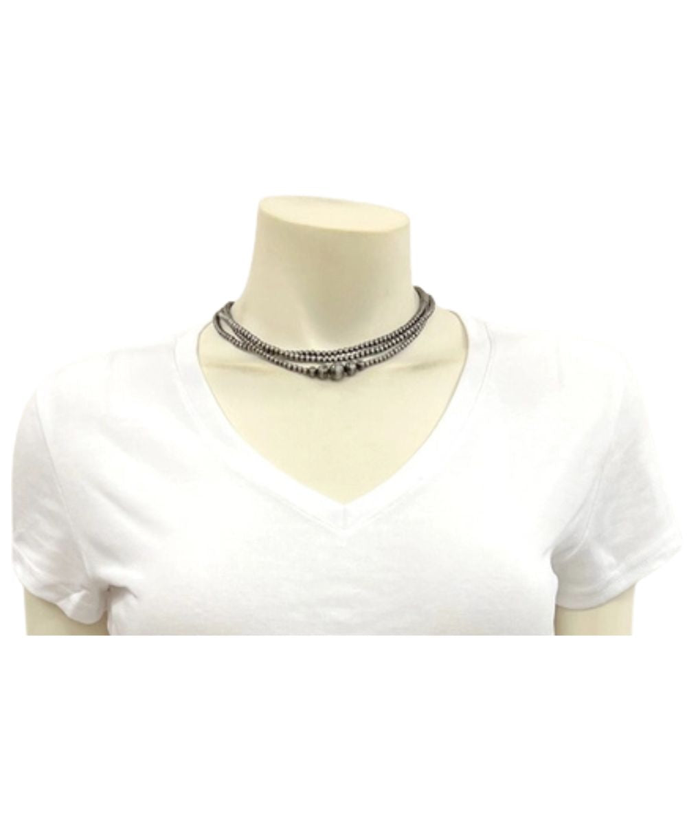 Model view of the women's 3-strand navajo style western beaded necklace