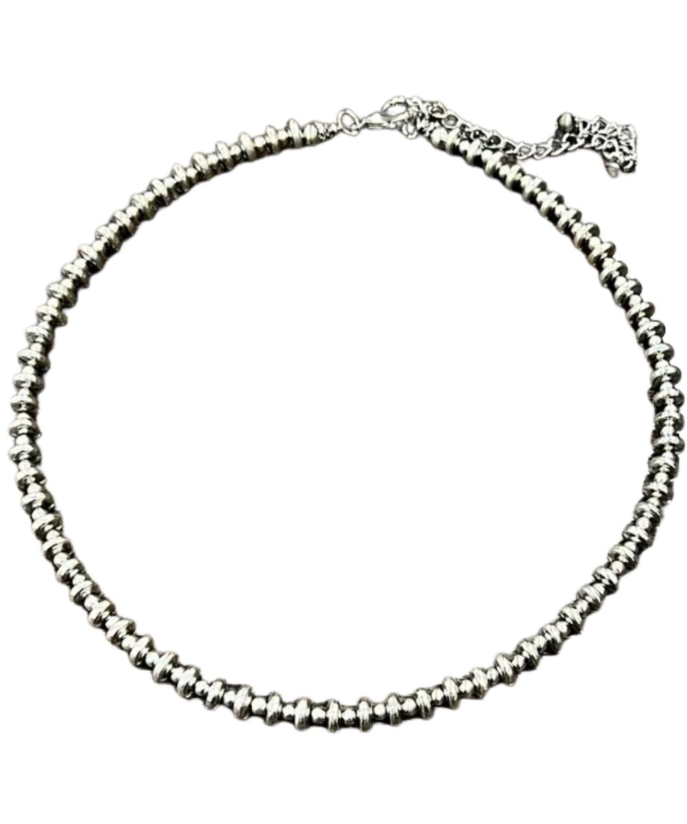 Silver Rondelle And Handmade Navajo-Style Beads With 5" Extender