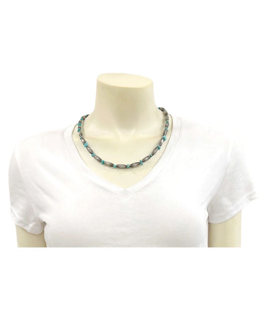 Isac Trading Women's Silver And Turquoise Tone Western Necklace