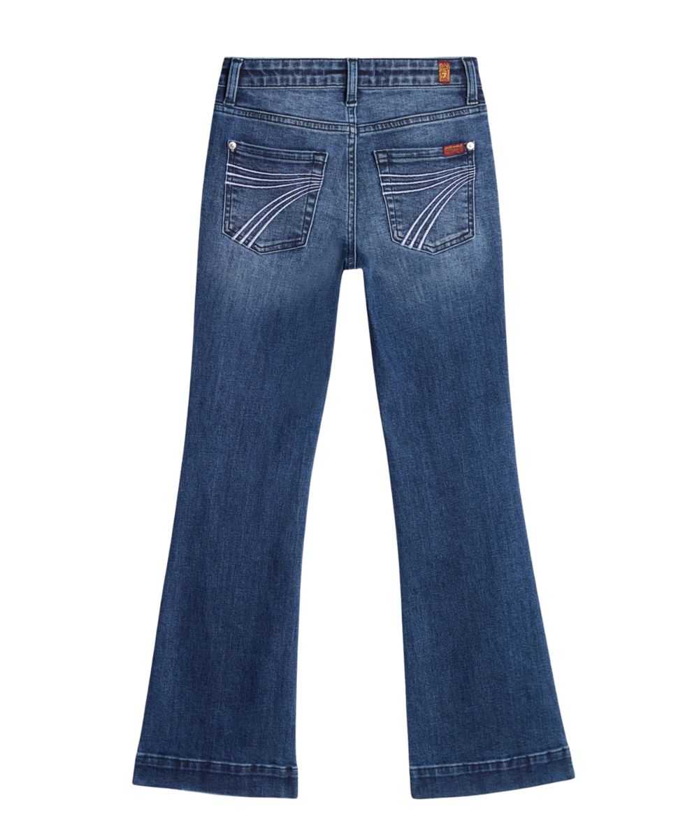 Back View Of The Girl's Mid Rise Lake Blue Mini Dojo Flare Trouser Jean