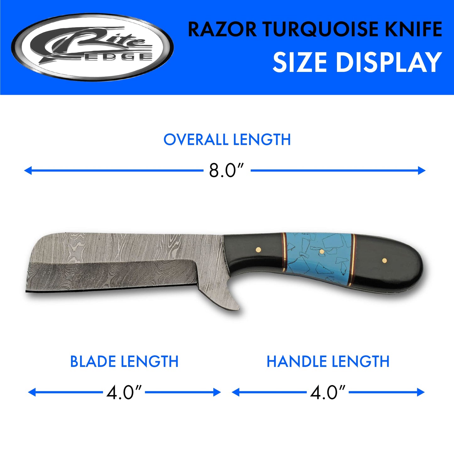 Double D Mini Cleaver Style Turquoise Hunting Knife