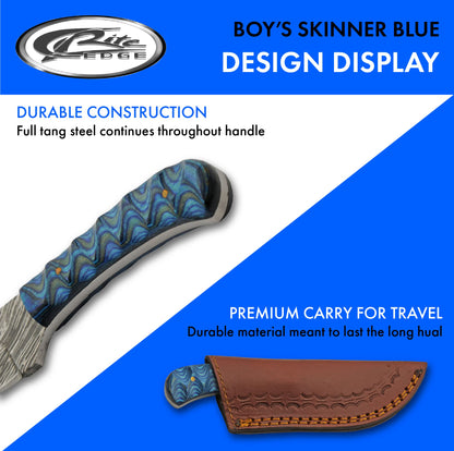 Double D Hunting Sanz Sapphire Damascus Grooved Wood Handle Full Tang Skinner Knife