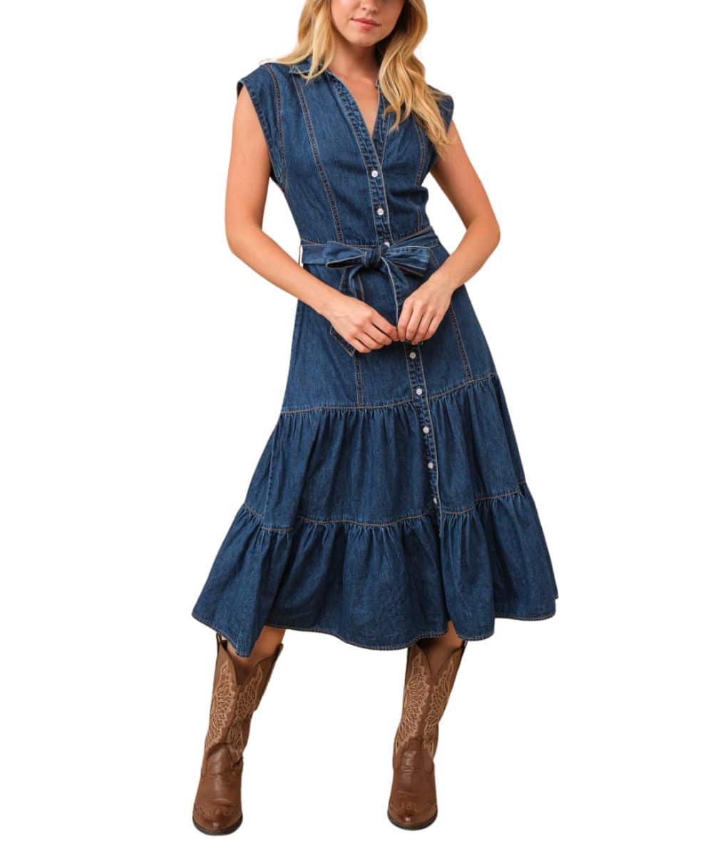 Blue B Women's Tiered Denim Dress - Cowpokes Work and Western Blue B Women's Tiered Denim Dress - Cowpokes Work and Western