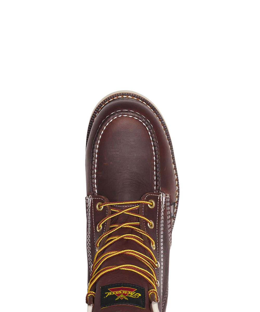 Aerial view of the moc toe featuring the nano composite safety toe