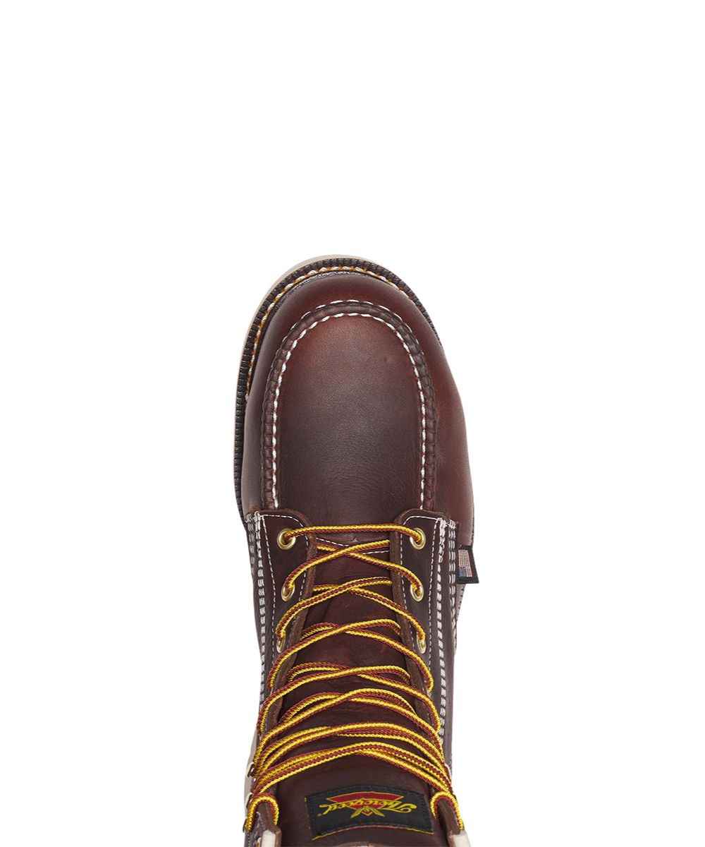 Aerial view of the moc toe featuring the nano composite safety toe