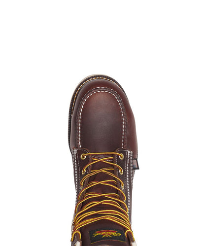 Aerial view of the moc toe featuring the nano composite safety toe
