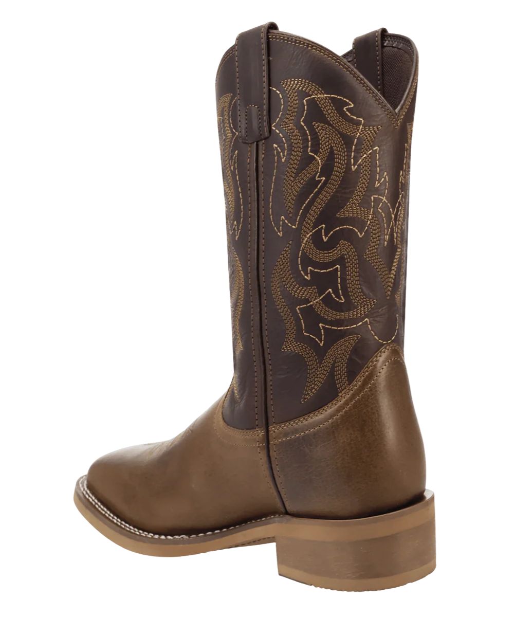 Back left angled view of the men's boot featuring a 1" stockman heel