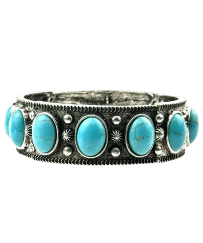 Pink Panache women's western oval cabochon stretch cuff bracelet featuring the blue cabochons