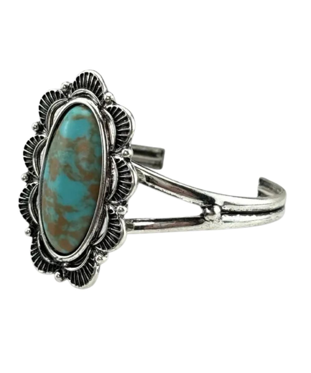 Side view of the women's silver cuff bracelet