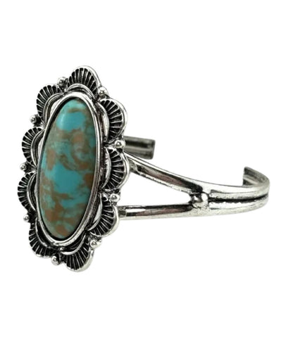 Side view of the women's silver cuff bracelet