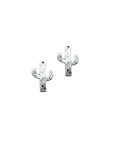 silver cactus earrings on a white background