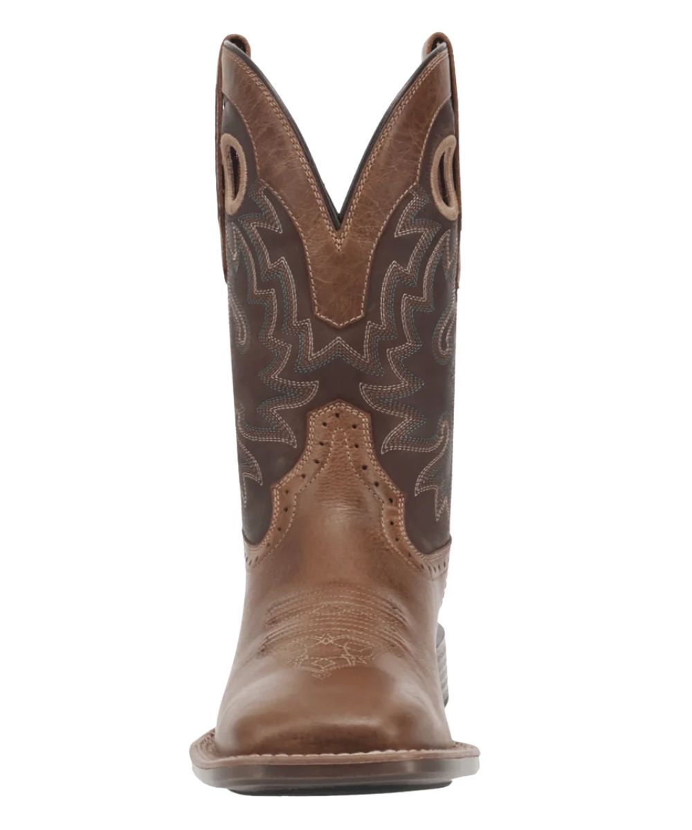 Front view of the men's western boot featuring the broad square toe