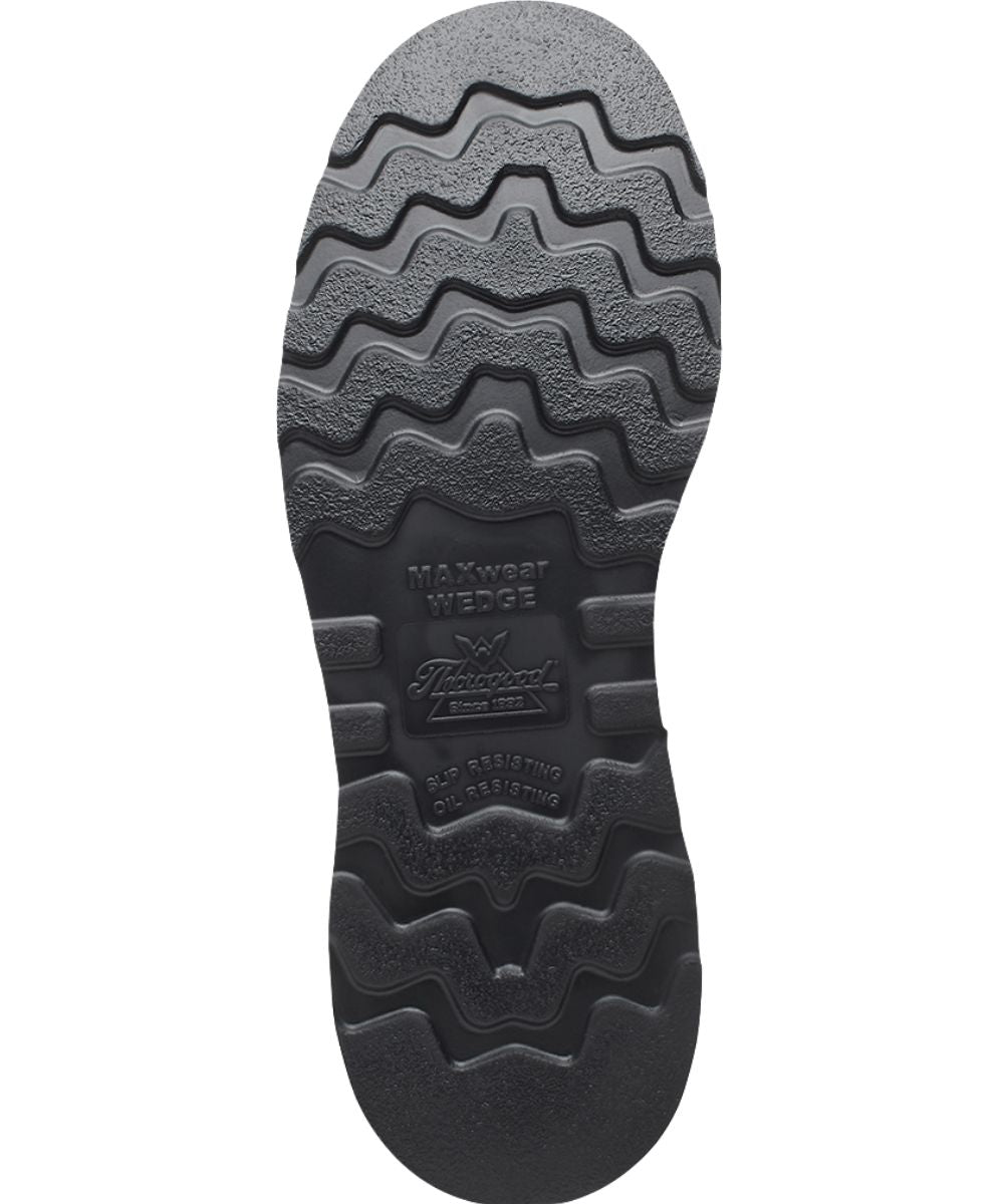 Sole view of the black MAXWear 90 wedge sole featuring the oil, slip, and electrical shock resistance