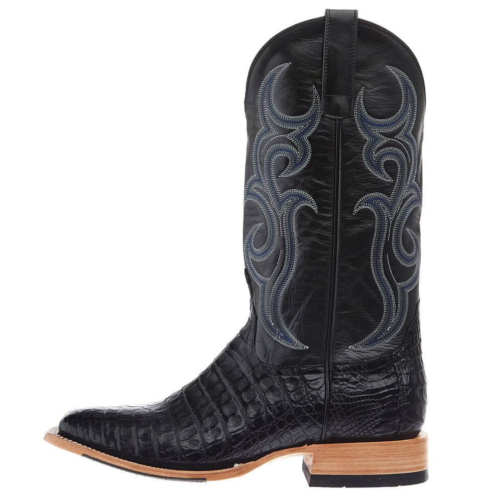 Horse Power Mens Top Hand Black Caiman 13in Black Pull Up Top Western Boots