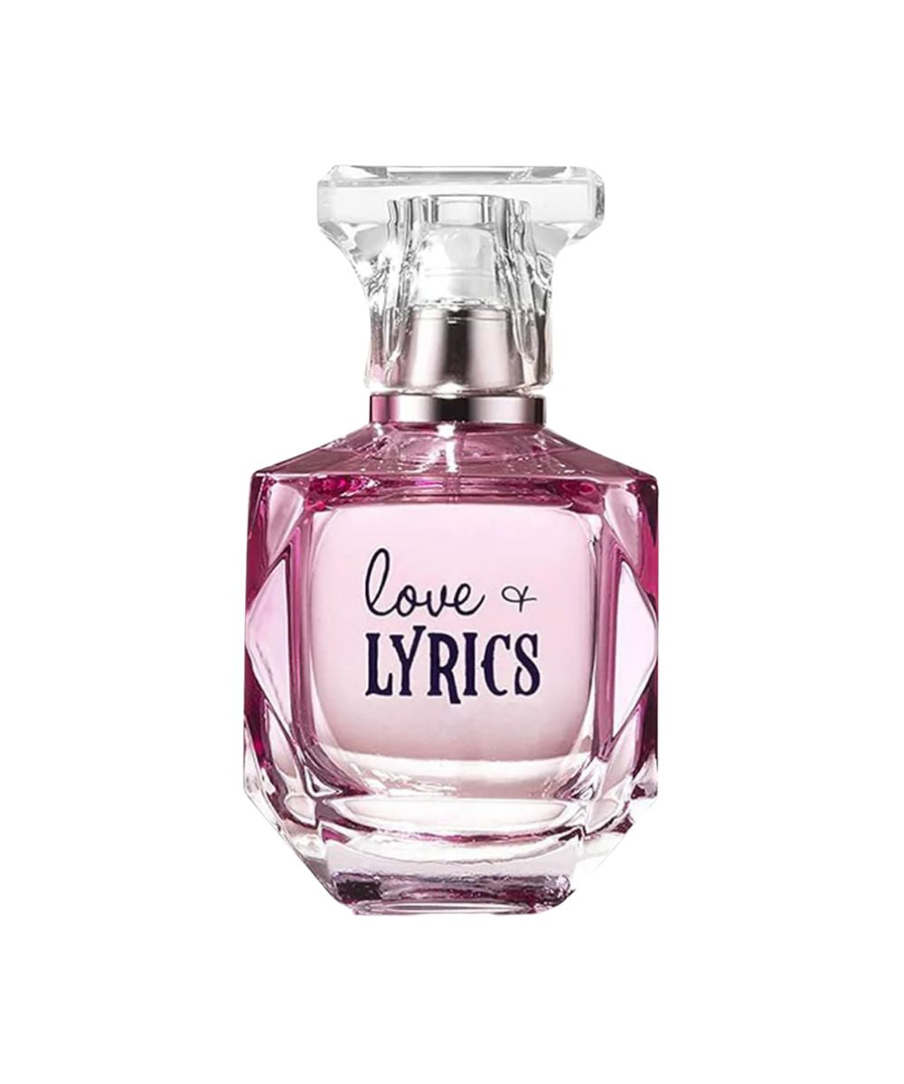 Side view of the women's love & lyrics perfume featuring scent notes of raspberry, apple, and vanilla
