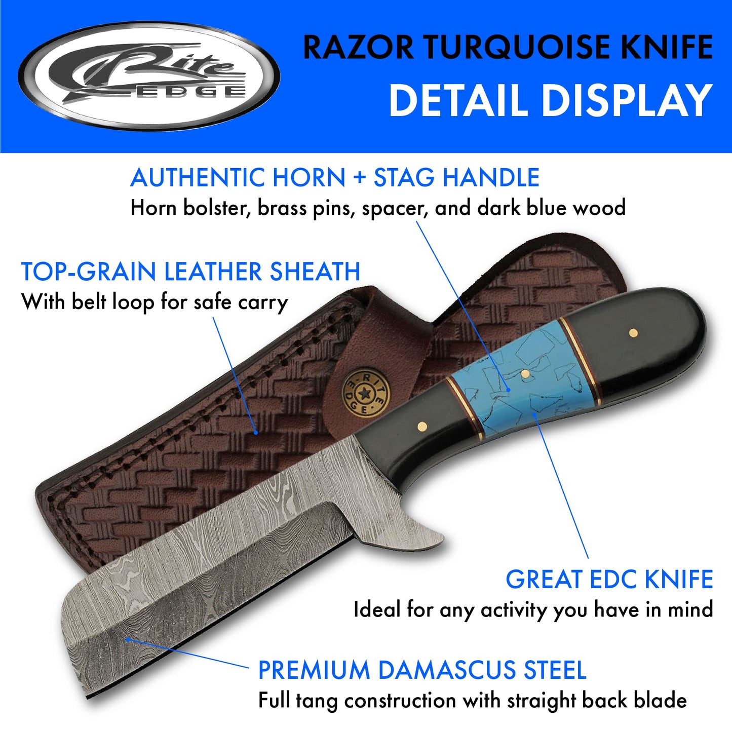Double D Mini Cleaver Style Turquoise Hunting Knife