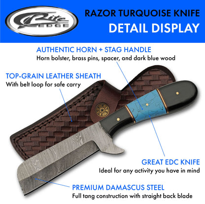 Double D Mini Cleaver Style Turquoise Hunting Knife