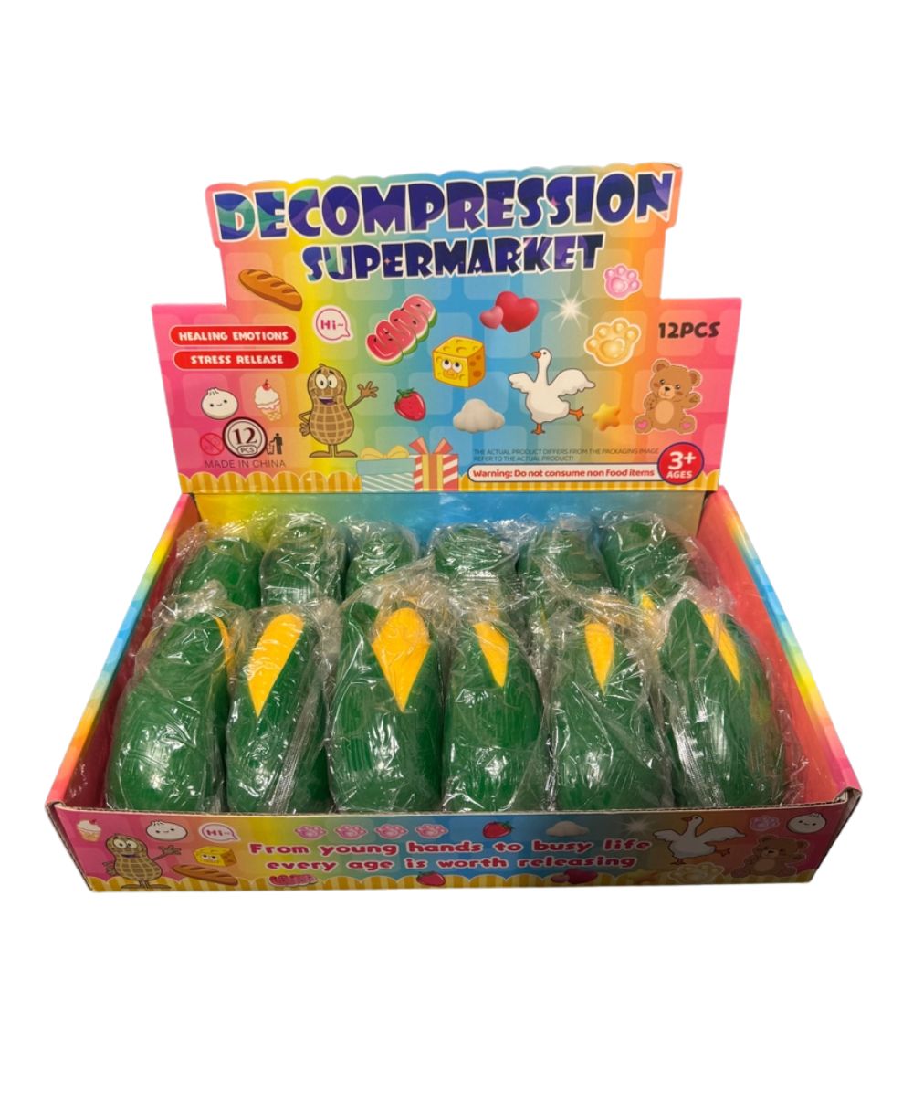 Display of squishy ears of corn toys