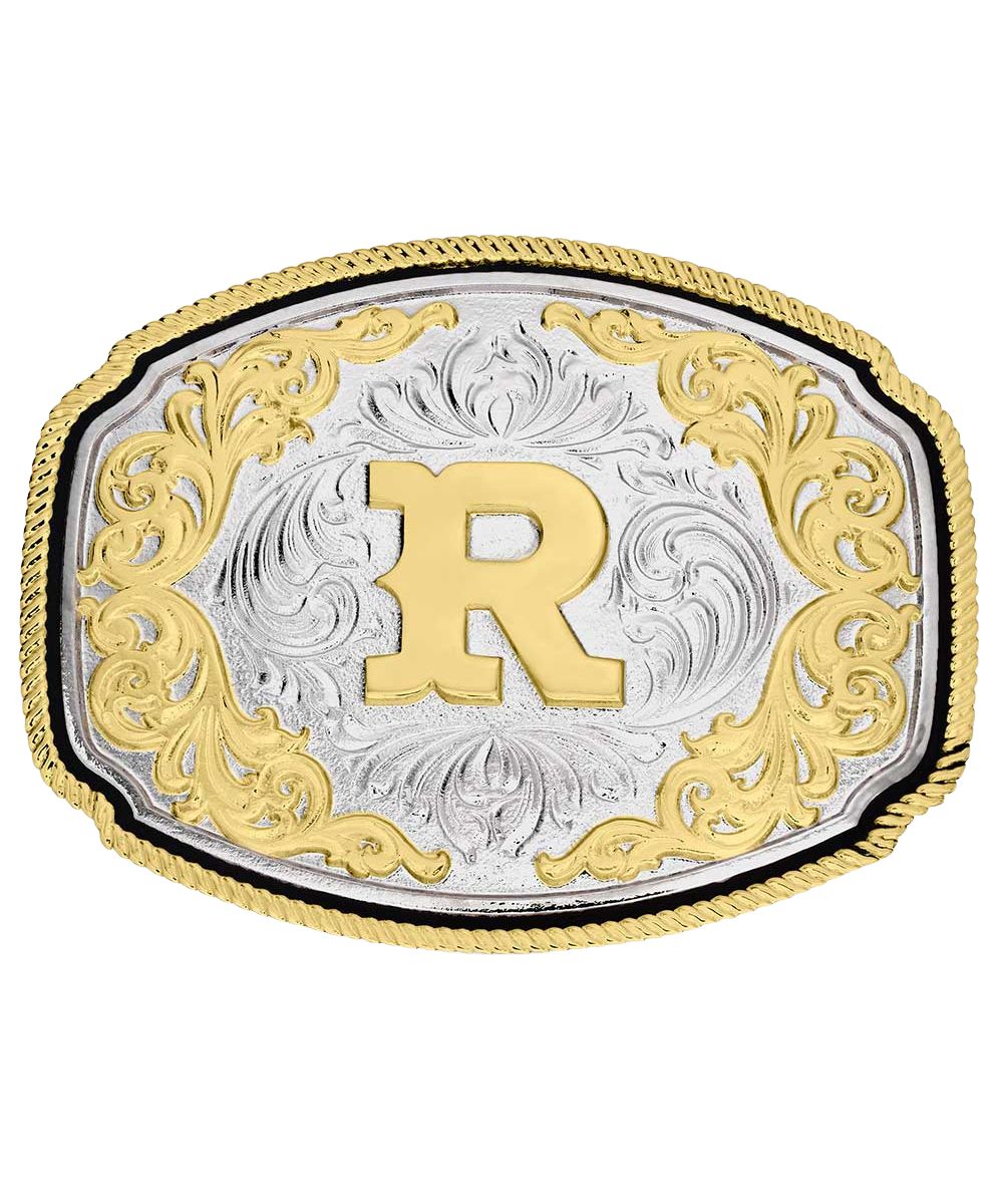 Front view of the R western initial buckle