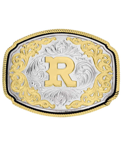 Front view of the R western initial buckle