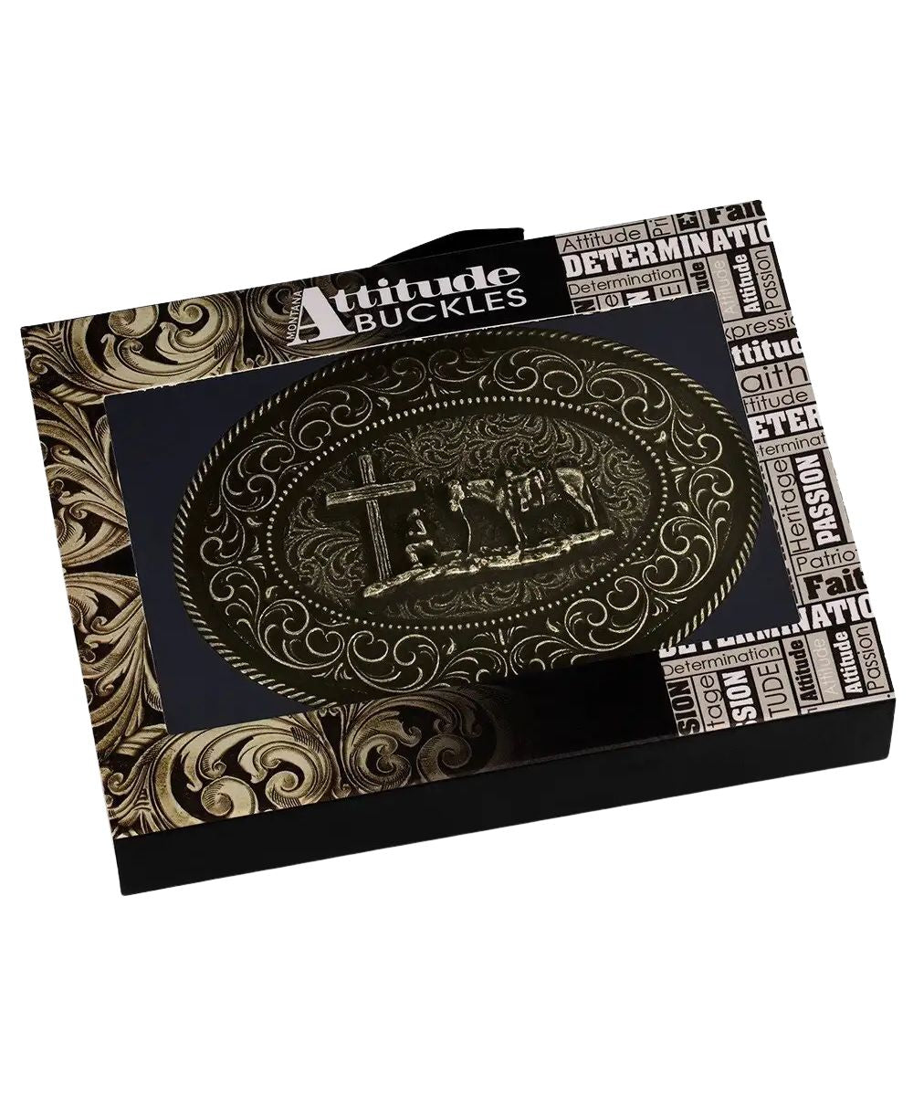 Montana Silversmiths Men's Faith In Him Christian Cowboy Buckle