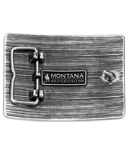 Back view of the relentless bull ride buckle featuring the 1.5" belt swivel and logo engraving
