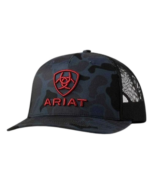 Navy Camo Cap With Ariat Logo Embroidery in Red