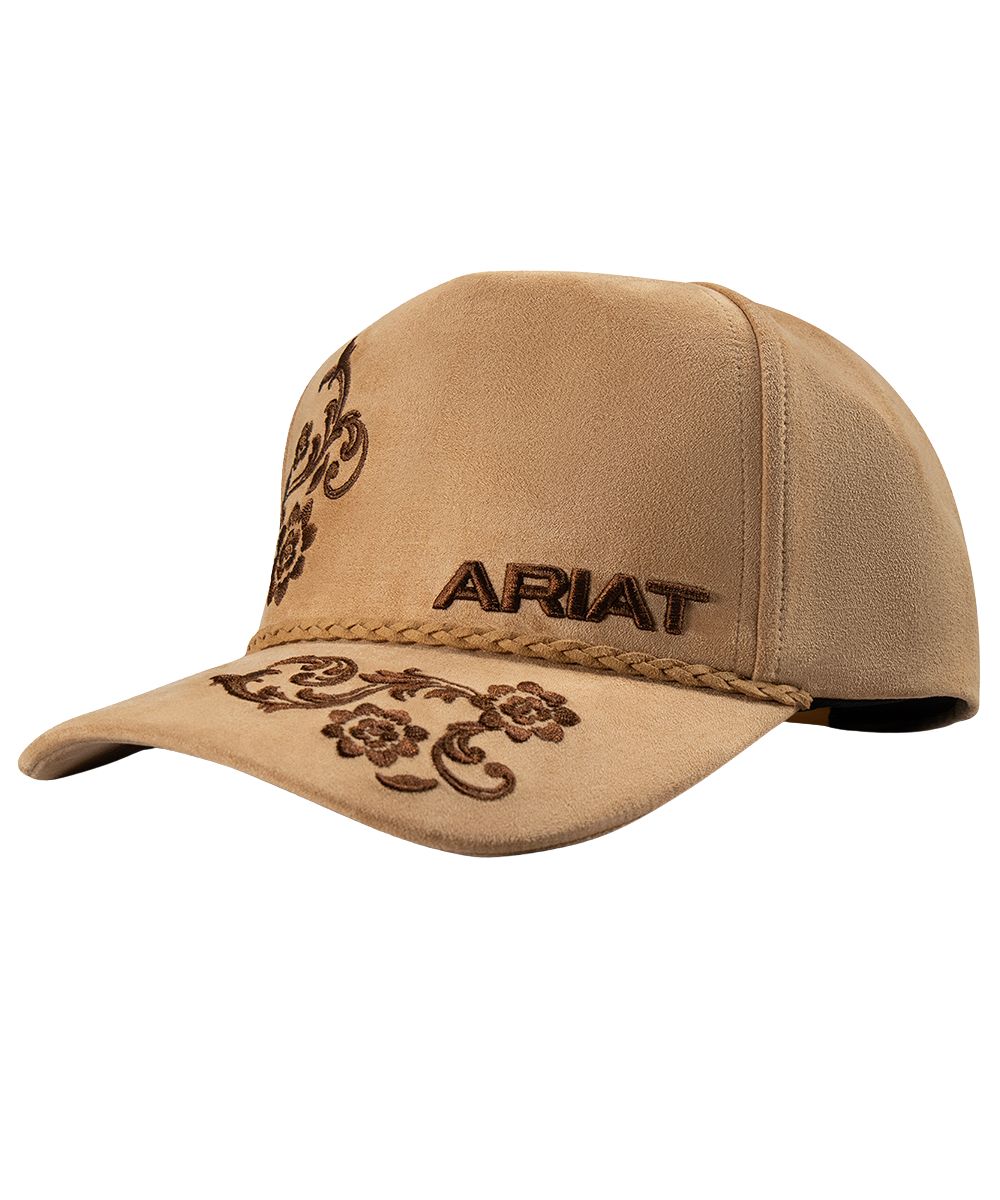 Women's Tan Ariat Suede Cap With Paisley Embroidery And Snapback Closure