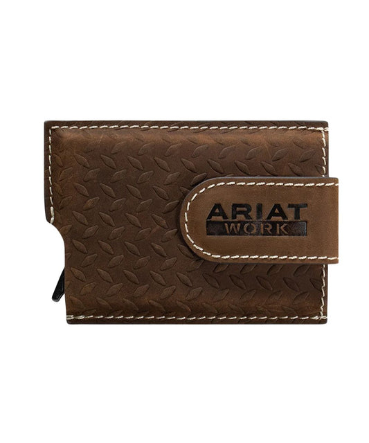 Men's Brown Utility Work Wallet Featuring A Diamond Plate Embossed Design And A Money Clip